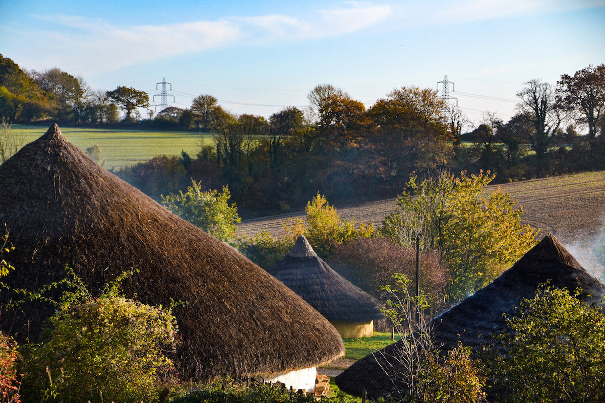 Image of the ancient buildings on Butser Farm