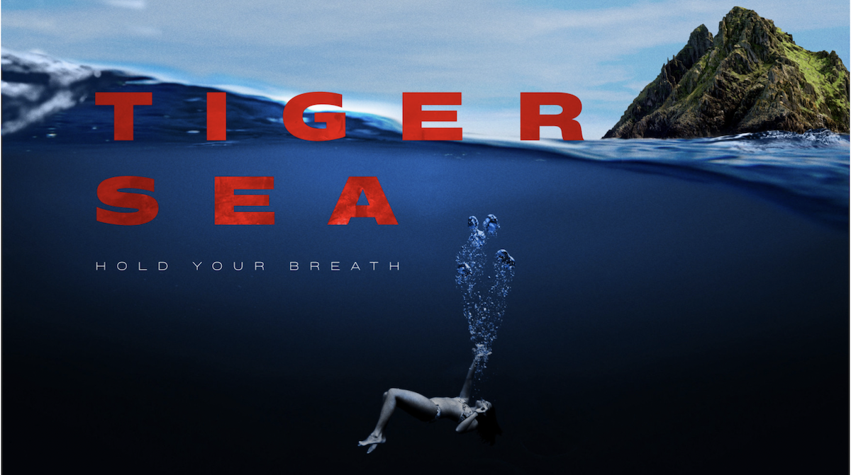Tiger Sea feature film pitch deck slide showing cinematic ocean photography and title treatment for the investor proposal
