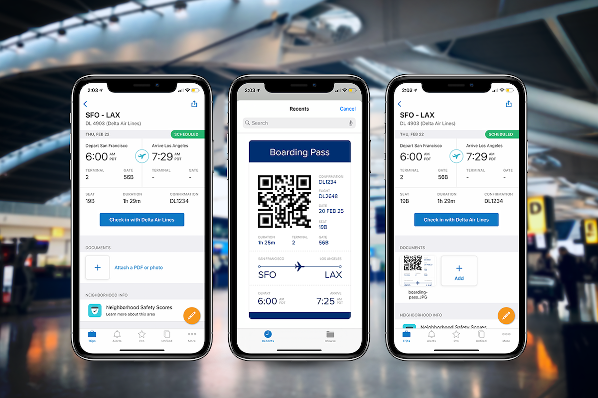 image of three smartphones open on the TripIt app